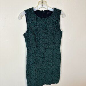 Ann Taylor Womens Sleeveless Lace Overlay Dress Size 2 Emerald Green Black